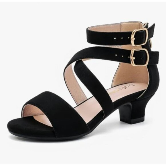 Girls Sz 13 Little Kid Black High Heel Sandals Cross Strap Wedding Party Church - Picture 1 of 14